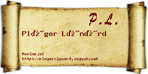 Pláger Lénárd névjegykártya